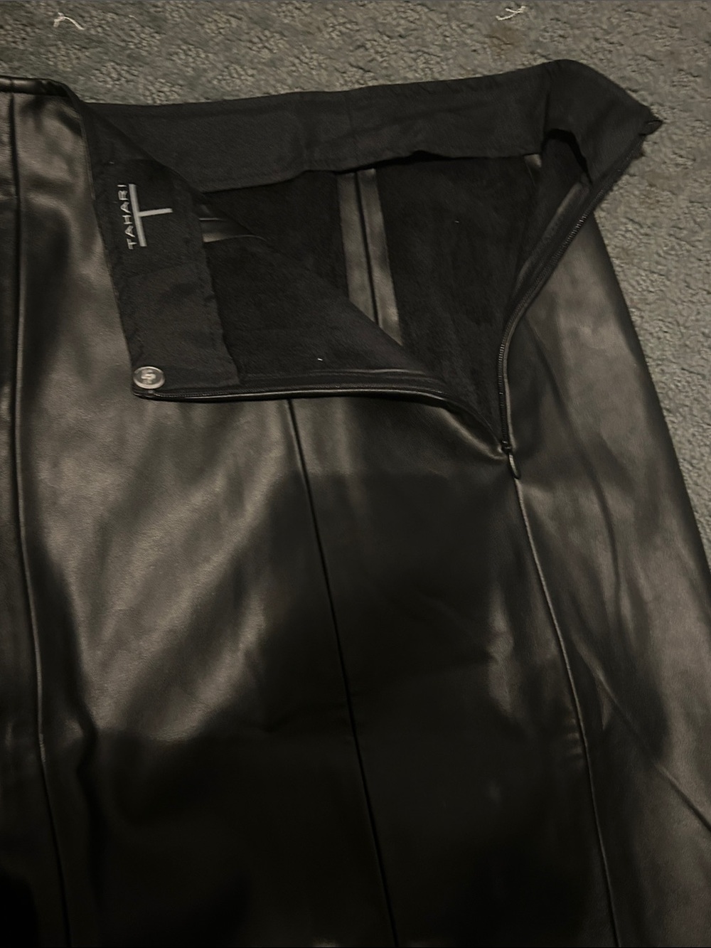 Tahari Black Faux Leather Panel Pencil Skirt - Picture 7 of 9
